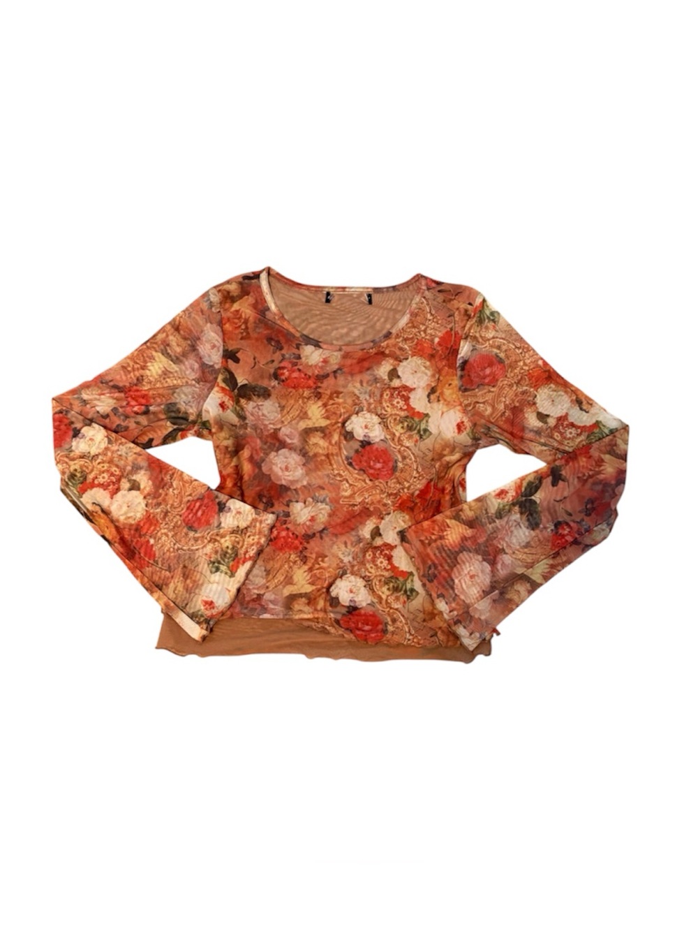 Forever 21 Boho Sheer Cropped Floral Mesh Blouse
